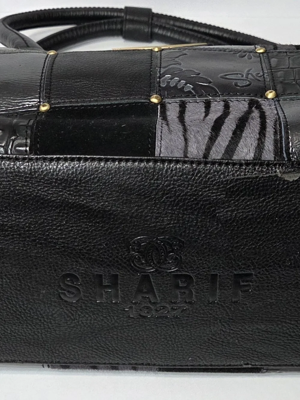 Sharif Black And Grey Patchwork Leather Tote Bag